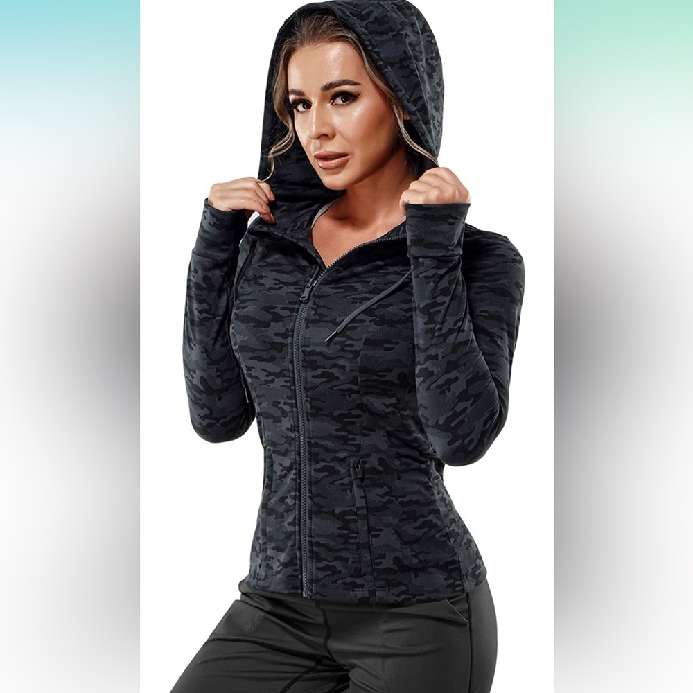 Women Full Zip Workout Sports Jackets Slim Fit Long Sleeve Yoga Track Hoodie